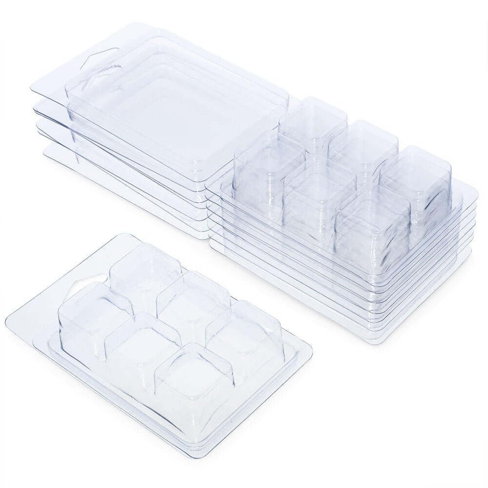 Envase Clamshell para Wax Melts 6 Cavidades Cuadrado Transparente
